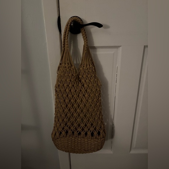 Handbags - Handcrafted Tan Macrame Tote/Beach Bag